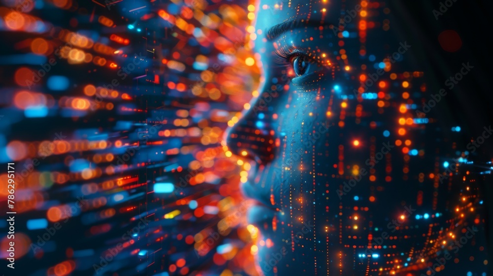 Poster Concept of artificial intelligence used in big data or cyber security. 3D illustration.