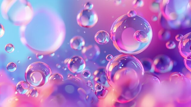 The background consists of holographic floating liquid blobs, soap bubbles, and metaballs.