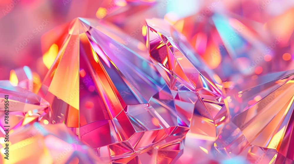 Canvas Prints Background of crystals in abstract geometric shapes with iridescent texture and faceted gems. 3D render.