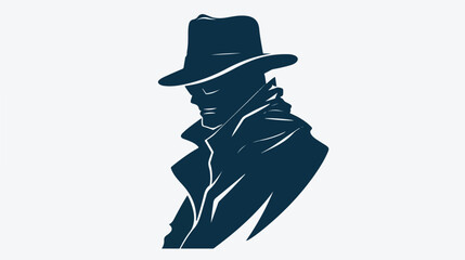 Detective logo silhouette of man wear hat and coat flat