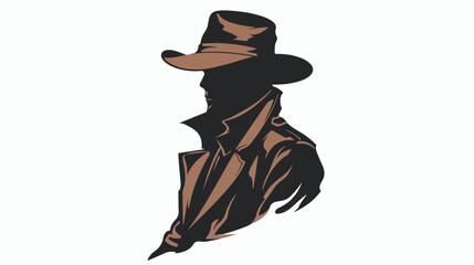 Detective logo silhouette of man wear hat and coat flat