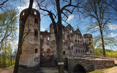 Swiny, Lower Silesia, Poland - 05-03-2023: Swiny Castle in spring, sunny day