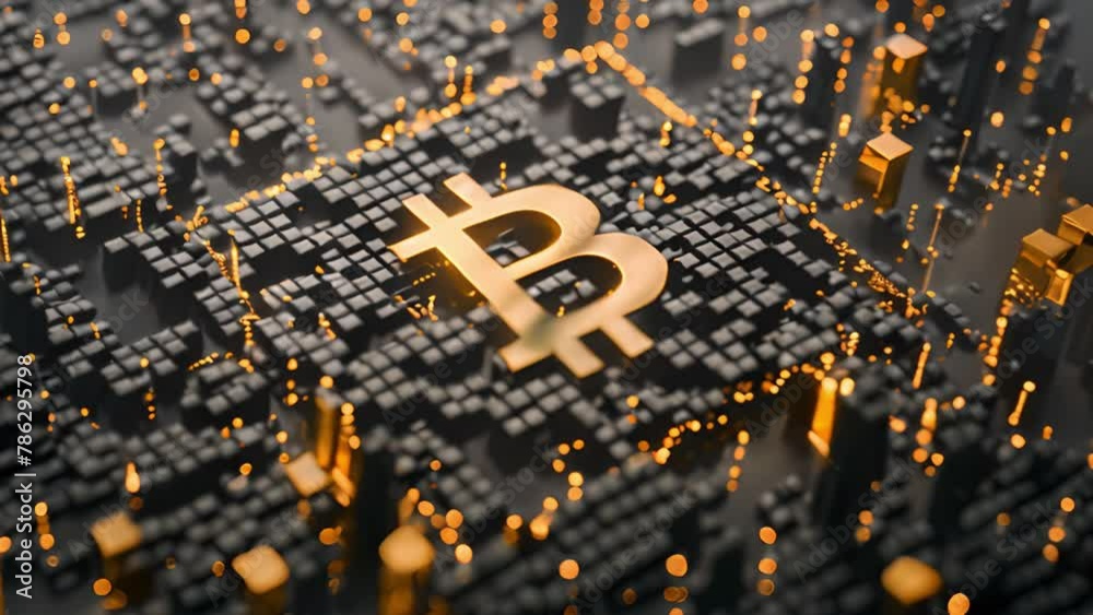 Leinwandbilder Close-Up View of a Bitcoin Symbol on a High-Tech Circuit Board