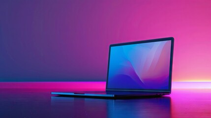 Vivid neon lights reflecting on futuristic laptop with sleek design