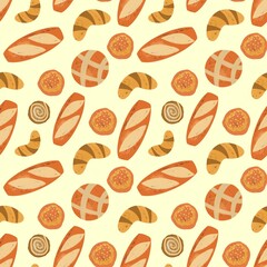 appetizing pattern of croissant and bread elements