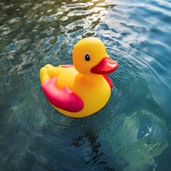 Große, bunte Badeente im Wasser. Vogelperspektive, Nahaufnahme, isoliert. 