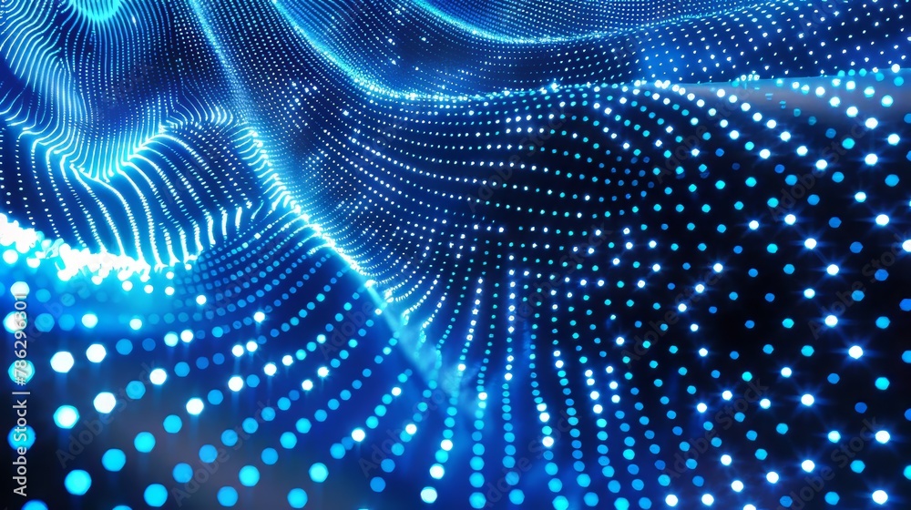 Poster A dot blue wave gradient texture background. Abstract big data technology background. 3d rendering...