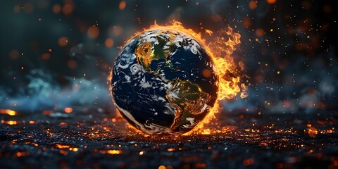 Intense Flames Consuming the Earth Highlighting Environmental Crisis and the Consequences of Unchecked Financial and Industrial Greed - obrazy, fototapety, plakaty