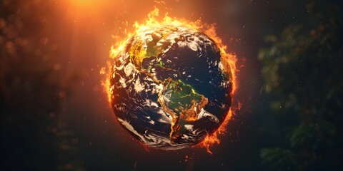 A Fiery Globe Symbolizing the Drastic Environmental Changes Driven by Global Warming and Climate Crisis - obrazy, fototapety, plakaty