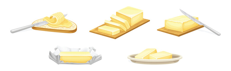 Butter as Dairy Product of Fat and Protein Vector Set