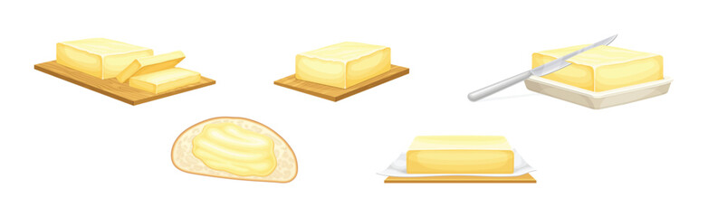 Butter as Dairy Product of Fat and Protein Vector Set