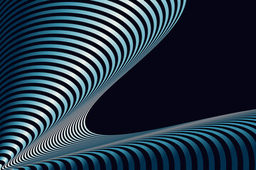 Wave Lines and Circle Twisting. 3D Minimal Rings, Ripple for Horizontal Poster, Header, Cover, Social Media, Fashion Ads. Vector Innovation Technology, Science for Digital Spectrum.