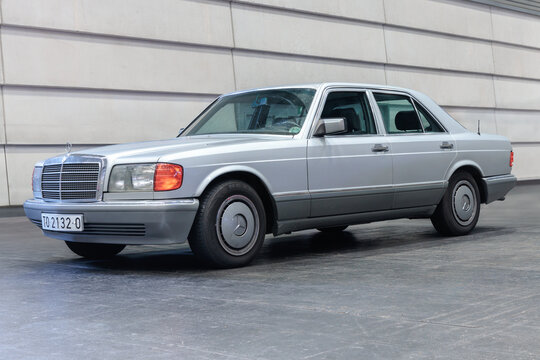 Bilbao, Spain-November 11, 2023: 1981 Mercedes-Benz 300 SE (W126) in indoor parking