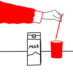 Hand Vector Holding Straw over Cup of Milk Illustration