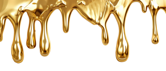 Abstract liquid gold drip isolated on white or transparent background