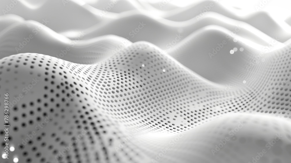 Poster The background is a dot white gray wave light technology texture. Abstract big data digital concept in 3D.