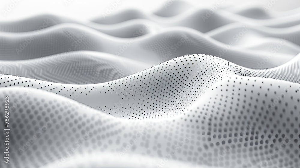 Poster The dot white gray wave light texture background. Abstract big data digital concept. Three dimensional rendering...