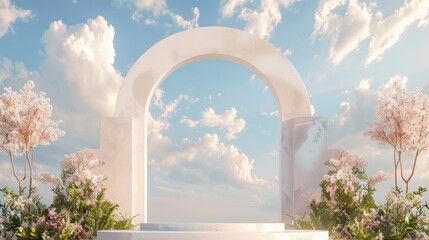 A beautiful 3D backdrop with a dreamy sky background. Ideal for product displays.