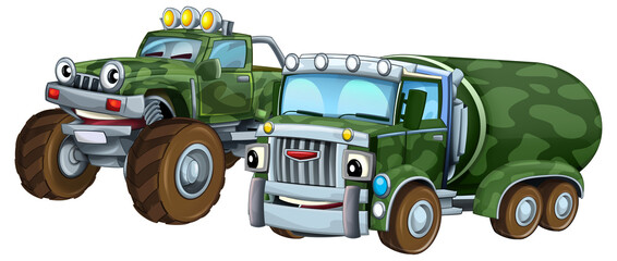 cartoon scene with two military army cars vehicles theme isolated background illustration for children - 786299137