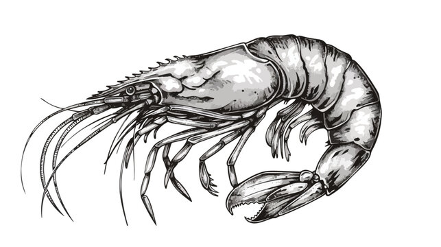 Engraved shrimp image highly detailed hand drawn isolated