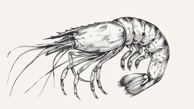 Engraved shrimp image highly detailed hand drawn isolated