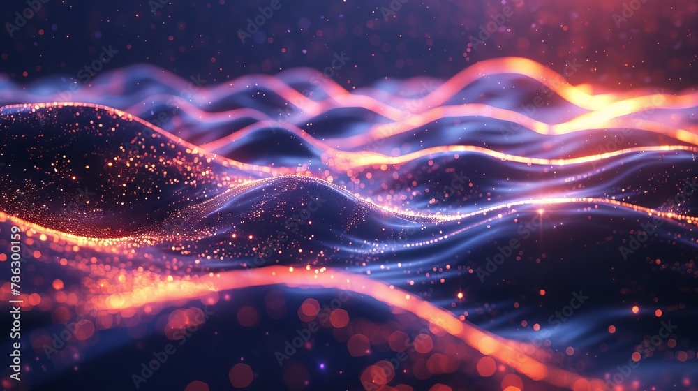 Leinwandbilder The image is a futuristic illustration with explosions of data. Abstract background with glowing particles. Digital moving wave. 3D rendering.