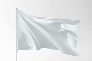white flag in the wind isolated on white background. - obrazy, fototapety, plakaty