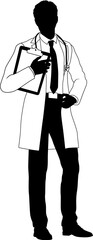 Silhouette doctor man medical healthcare person in a lab coat holding a clipboard. - 786300364