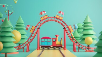 3D cute style amusement park, C4D cartoon cute style background materials