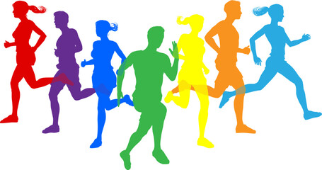 A set of Silhouette Runners Running or jogging. Active sports people healthy players fitness silhouettes concept.