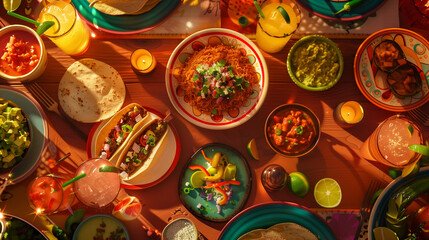 Authentic Mexican Cuisine: Delicious Tacos with Spicy Salsa, Fresh Guacamole, and Crispy Tortilla Chips. Generative AI.