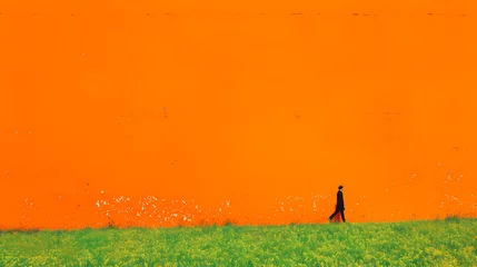 Muurstickers Minimalist orange landscape abstract illustration poster background © jinzhen