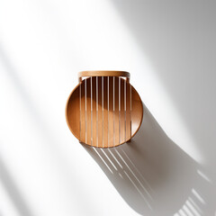 A modern minimalist wooden chair seen from a bird's eye view сreated with Generative Ai