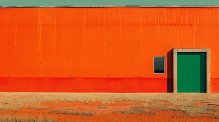 Schilderijen op glas Minimalist orange landscape abstract illustration poster background © jinzhen
