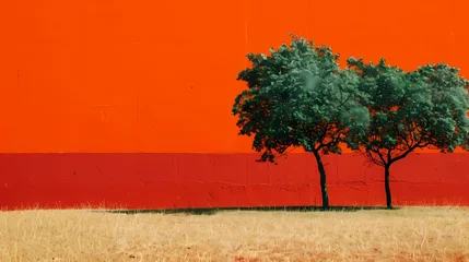 Foto auf Glas Minimalist orange landscape abstract illustration poster background © jinzhen