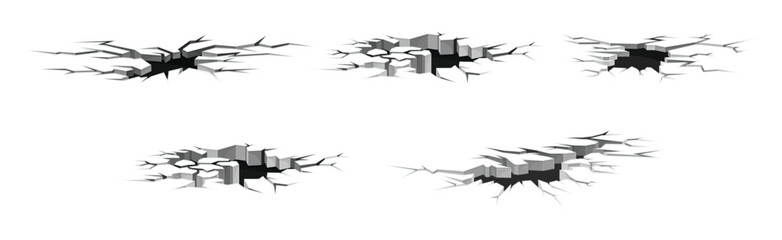 Earthquake Cracks and Holes in Ground Vector Set