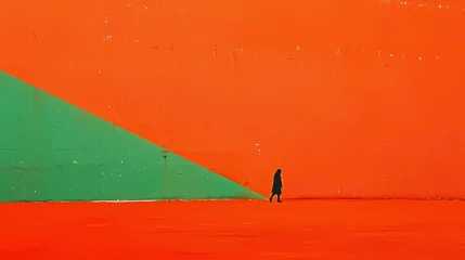 Foto auf Glas Minimalist orange landscape abstract illustration poster background © jinzhen