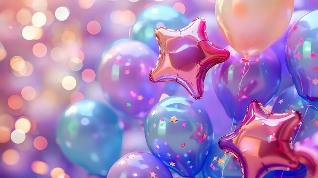 Colorful Balloons Birthday Greeting with Shimmering Lights