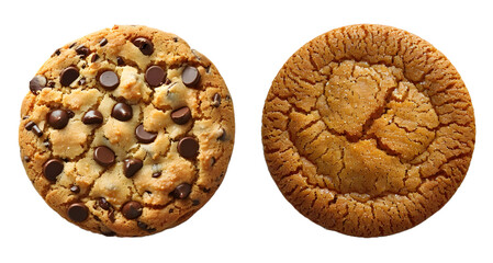 chocolate chip cookies isolated on a transparent PNG background, white background , Generative Ai