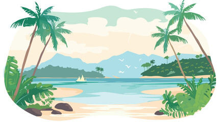 Flat landscape illustration flat design vector beach