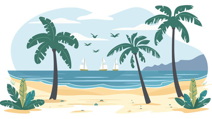 Fototapeta na wymiar Flat landscape illustration flat design vector beach