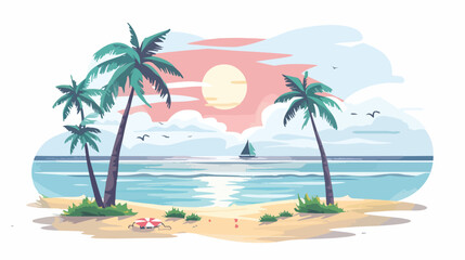 Flat landscape illustration flat design vector beach