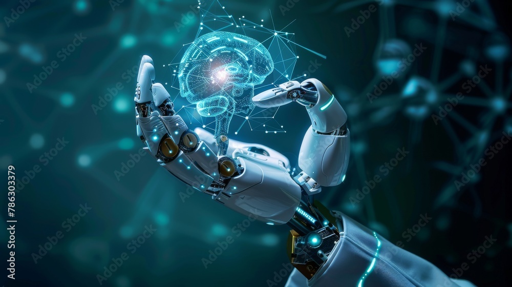 Leinwandbilder ai assisted robotic hand for medical practices, a concept of unity between human and artificial inte