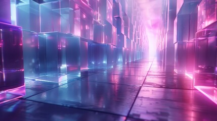 A cyberpunk concept with purple and blue abstract geometric backgrounds. Advertising design, technology, showcase, banner, cosmetic, business, metaverse. Sci-Fi Illustration. Product display.