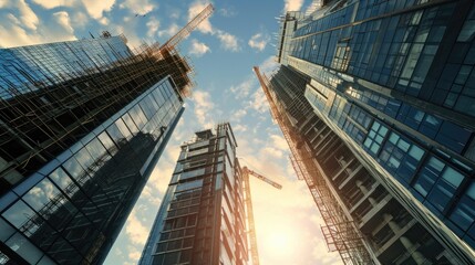 Fototapeta premium Tower cranes on the construction buildings