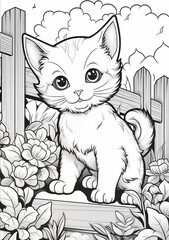 Coloring Book for Kids: Black and White Playful Kitten Illustration
