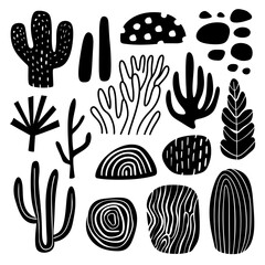 Set of organic shape doodles in a simple, minimalist vector style, featuring solid black colors, isolated on a white background.