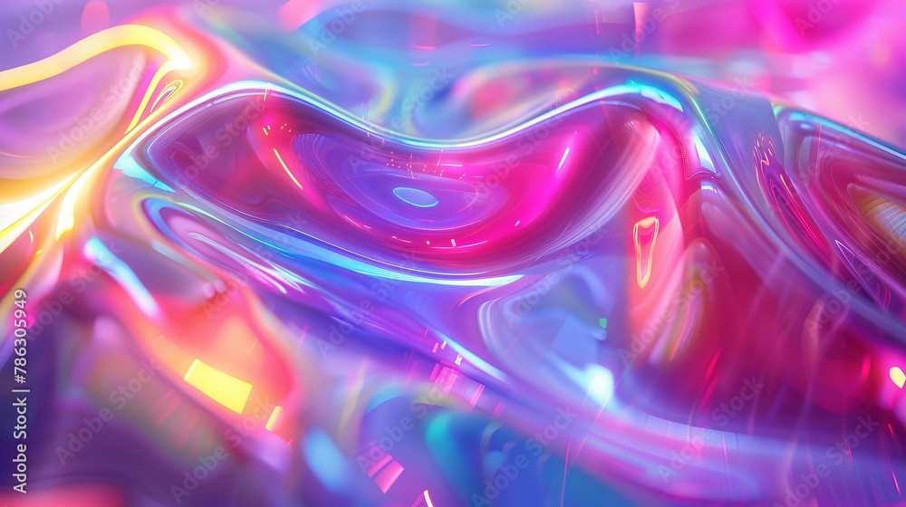 Leinwandbilder iridescent holographic gradient waves on a 3d render of light emitter glass. design element suitable