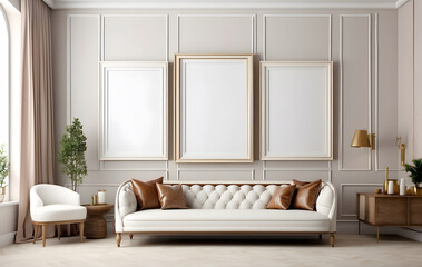 A collection of blank white frames with a leather finish, ready for customization, Image frame Mockup
