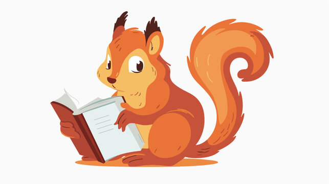 Funny animal read book. Cute orange squirrel with text
